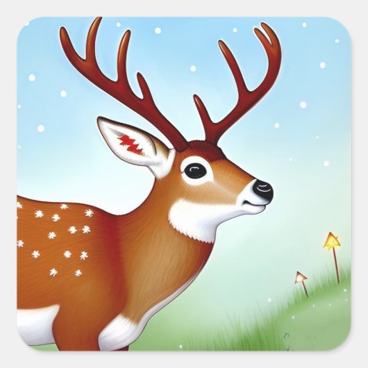 Herten in Winter Wonderland Scene Vierkante Sticker (Voorkant)