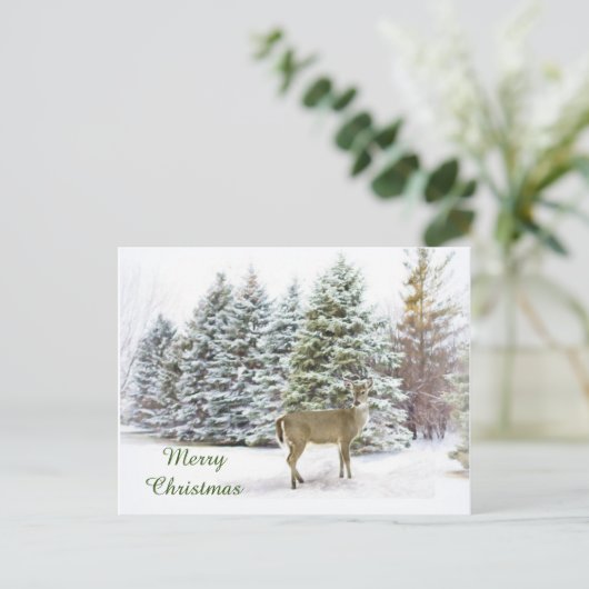 Herten in Winter Wonderland vrolijk kerstfeest ker Feestdagenkaart (Staand voorkant)