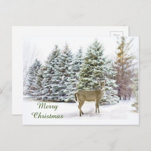 Herten in Winter Wonderland vrolijk kerstfeest ker Feestdagenkaart (Voorkant / Achterkant)