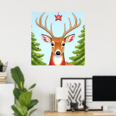 Herten in winters wonderlandscene poster (Thuiskantoor)