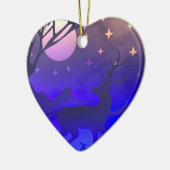 Herten in winterse bos nachttijd scène keramisch ornament (Links)