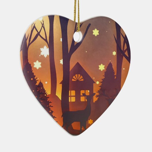 Herten in winterse boshoud bij nacht keramisch ornament (Rechts)