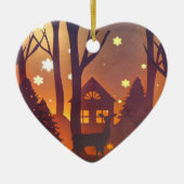 Herten in winterse boshoud bij nacht keramisch ornament (Voorkant)