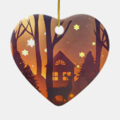 Herten in winterse boshoud bij nacht keramisch ornament (Achterkant)