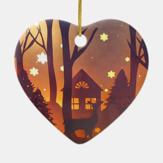 Herten in winterse boshoud bij nacht keramisch ornament (Achterkant)