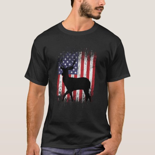 Herten jacht Amerikaanse vlag Whitetail Buck op ru T-shirt (Voorkant)