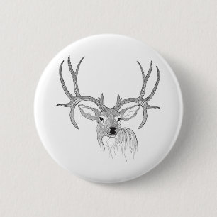 herten,jacht op herten,mule herten,baby herten,wit ronde button 5,7 cm