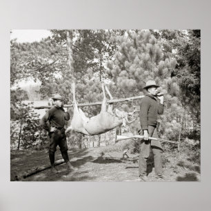 Herten jagen, 1902. Oude foto Poster