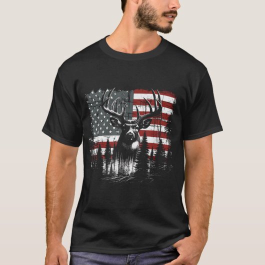 Herten jagen Amerikaanse vlag Whitetail Buck T-shirt (Voorkant)