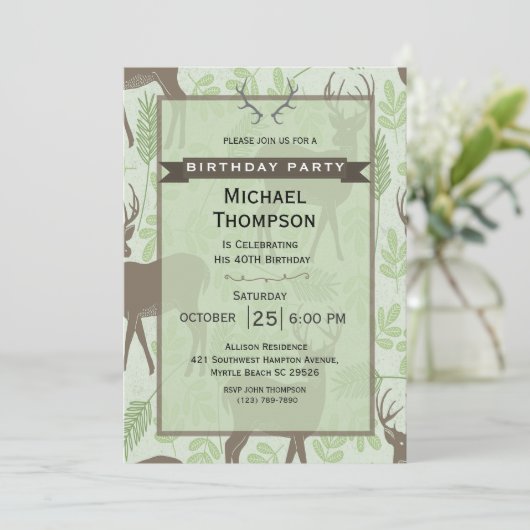 Herten Jager Verjaardagsfeest Uitnodiging (Staand voorkant)