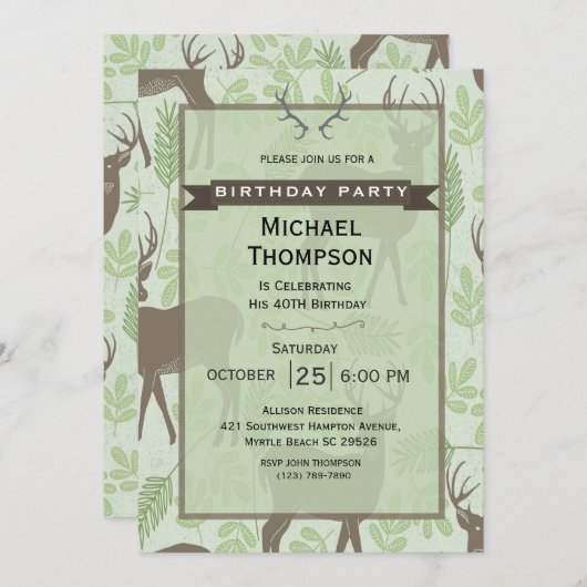 Herten Jager Verjaardagsfeest Uitnodiging (Voorkant / Achterkant)