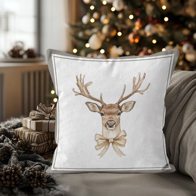 Herten Kerst Feestdagen  Kussen (Deer with Bow Country Christmas Pillow)