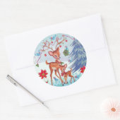 Herten Kerst Vogels | Kerstkaart Ronde Sticker (Envelop)