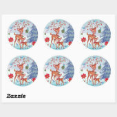 Herten Kerst Vogels | Kerstkaart Ronde Sticker (Vel)