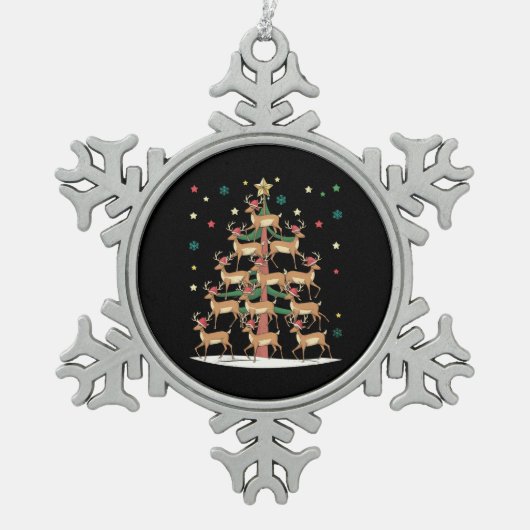Herten Kerstboom Grappig Vakantie Schattige Rendie Tin Sneeuwvlok Ornament (Voorkant)