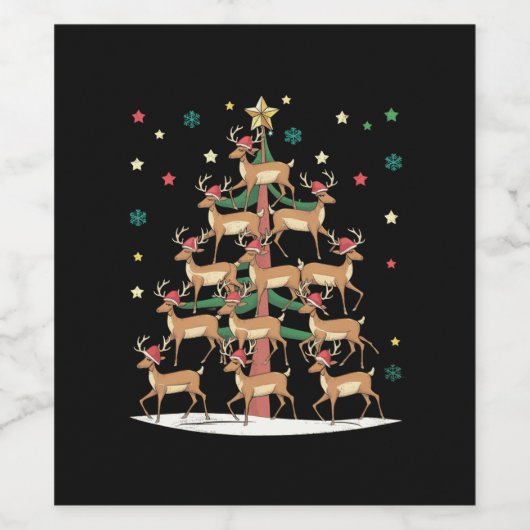 Herten Kerstboom Grappig Vakantie Schattige Rendie Wijn Etiket (Enkel label)