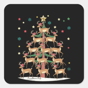 Herten Kerstboom Grappige Vakantie Schattige Rendi Vierkante Sticker