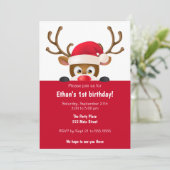 Herten Kerstmis kinderen verjaardagsfeestje uitnod Kaart (Staand voorkant)