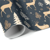 Herten Kerstmis | marineblauw Cadeaupapier (Rol Hoek)