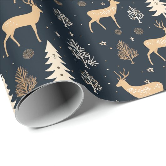 Herten Kerstmis | marineblauw Cadeaupapier (Rol Hoek)