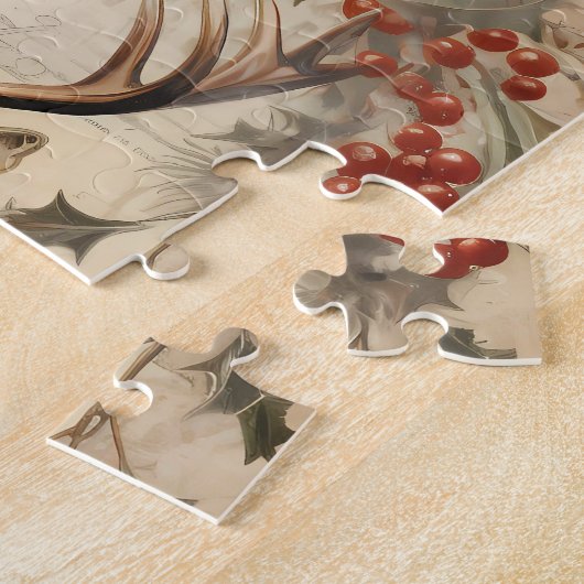  herten Kerstwinter verouderd decoupage Legpuzzel (Zijkant)