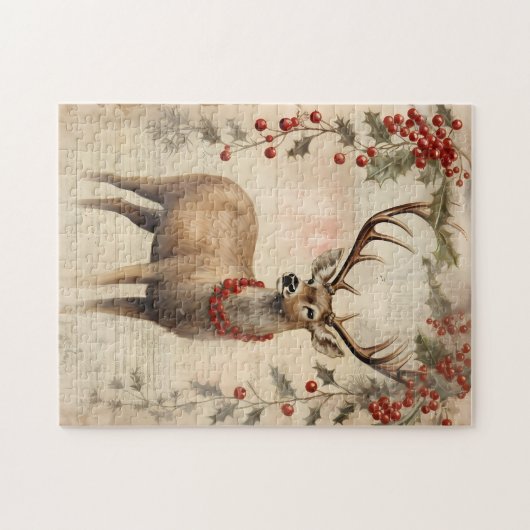  herten Kerstwinter verouderd decoupage Legpuzzel (Horizontaal)