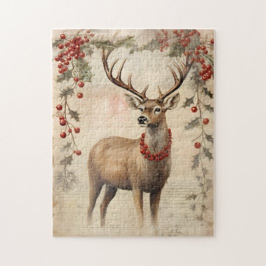 herten Kerstwinter verouderd decoupage Legpuzzel (Verticaal)