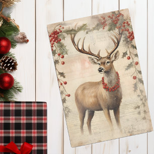 herten Kerstwinter verouderd decoupage Tissuepapier