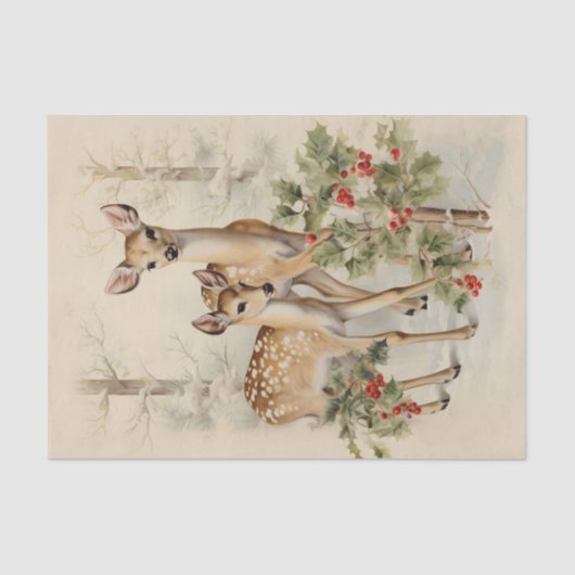  herten Kerstwinter verouderd decoupage Tissuepapier (Voorkant)