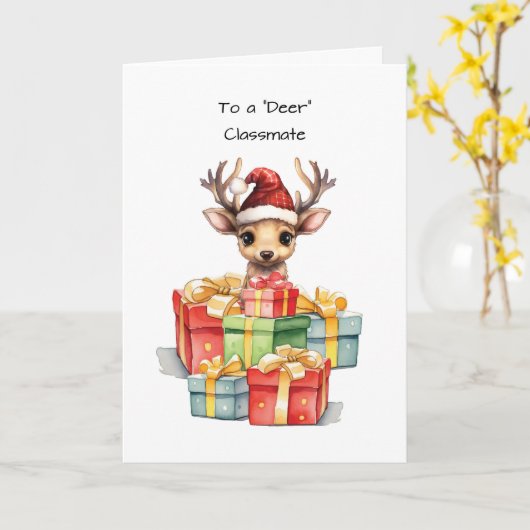 Herten klasgenoot Schattige kerst stapels liefde Kaart (Gele Bloem)