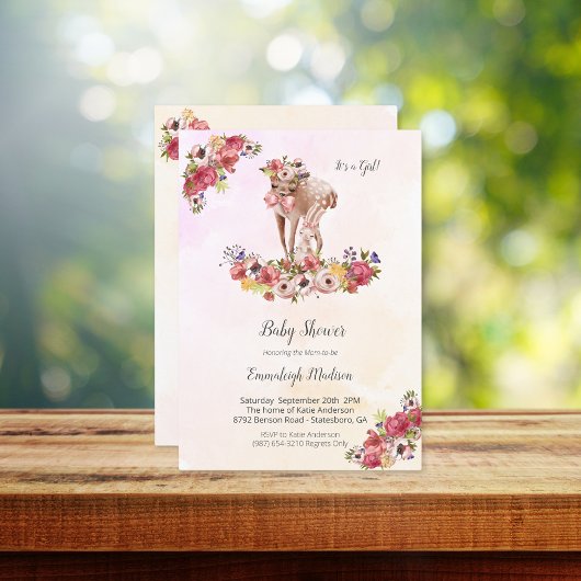 Herten Konijn Baby shower Boho Chic Floral Kaart
