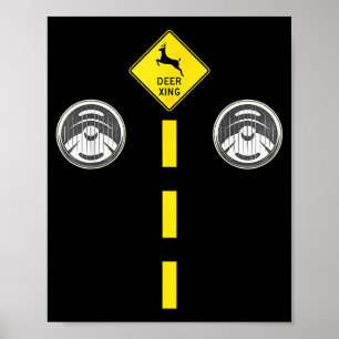 Herten Koplampen Met Wegmarkeringen Couples Kostuu Poster