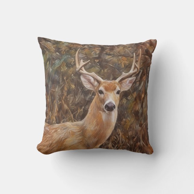Herten Kunst Gewei Natuur Wilde Dieren Worp Kussen (Voorkant)