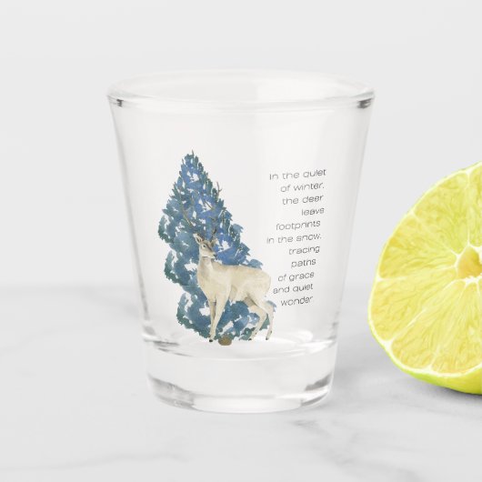 Herten laten voetafdrukken achter in de sneeuw shot glas (Voorkant)