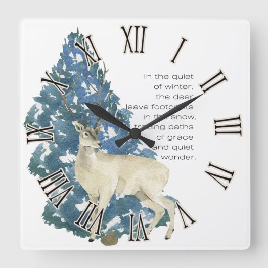 Herten laten voetafdrukken achter in de sneeuw vierkante klok (Voorkant)