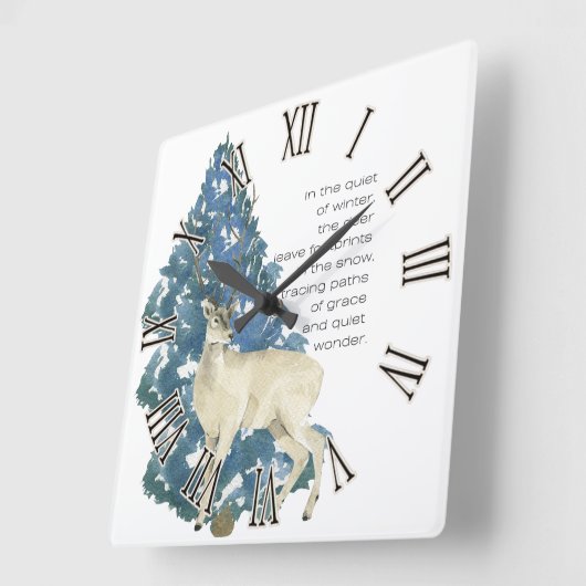 Herten laten voetafdrukken achter in de sneeuw vierkante klok (Hoek)