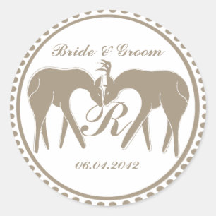 Herten Liefde Bruiloft Monogram Ronde Sticker