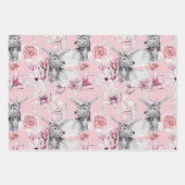 Herten luipaard grijs roze zwart pioenrozen bloemi inpakpapier vel (Voorkant)