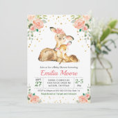 Herten Mama en Baby Forest Douche Bloemenperzik Kaart (Staand voorkant)