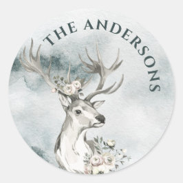 Herten met Bloemen Waterverf Kleine Ronde Labels