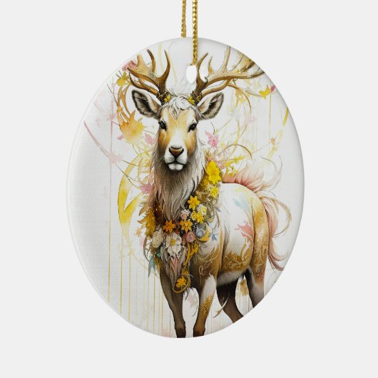 Herten met bloemenhalsloos Fantasy stijl in roze Keramisch Ornament (Rechts)