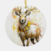 Herten met bloemenhalsloos Fantasy stijl in roze Keramisch Ornament (Voorkant)