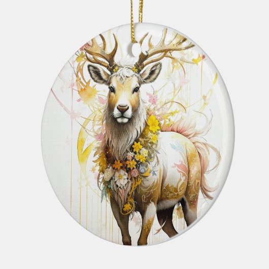 Herten met bloemenhalsloos Fantasy stijl in roze Keramisch Ornament (Links)