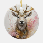 Herten met bloemenhalsloos Fantasy stijl in roze Keramisch Ornament (Achterkant)