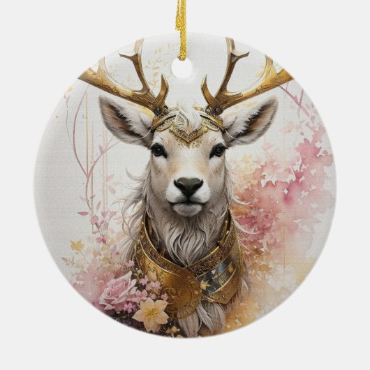 Herten met bloemenhalsloos Fantasy stijl in roze Keramisch Ornament (Achterkant)