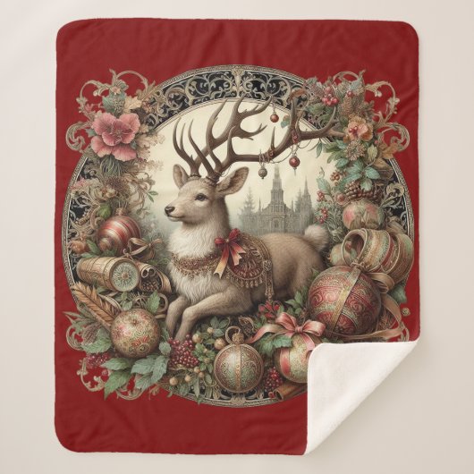 Herten met decoratie sherpa deken (Voorkant)