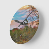 Herten met een Roze blauwe hemel Ronde Klok (Hoek)