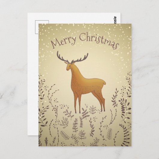 Herten met gebladerte en sneeuwvlok kerst briefkaa briefkaart (Voorkant / Achterkant)