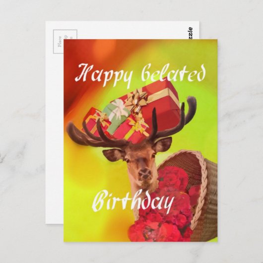 Herten met geschenken in de late verjaardag. briefkaart (Voorkant / Achterkant)