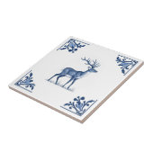 Herten met gewei Delfts Blauw en Witte Hoeken Tegeltje (Zijkant)
